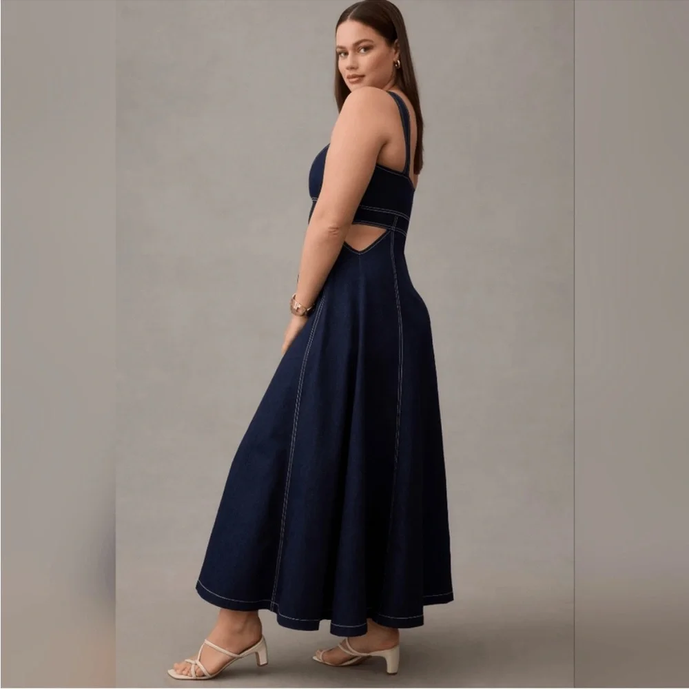 Anthropologie 2X Aureta Studio Corset Denim Cutout Plus Dress NWT - Picture 7 of 13